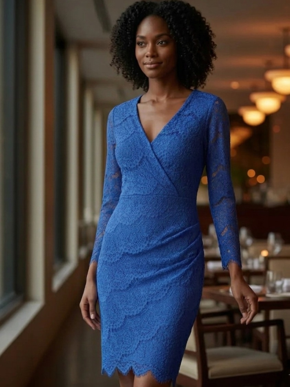 âNWT GUESS Blue Floral Lace Long Sleeve Mini Cocktail Dress M